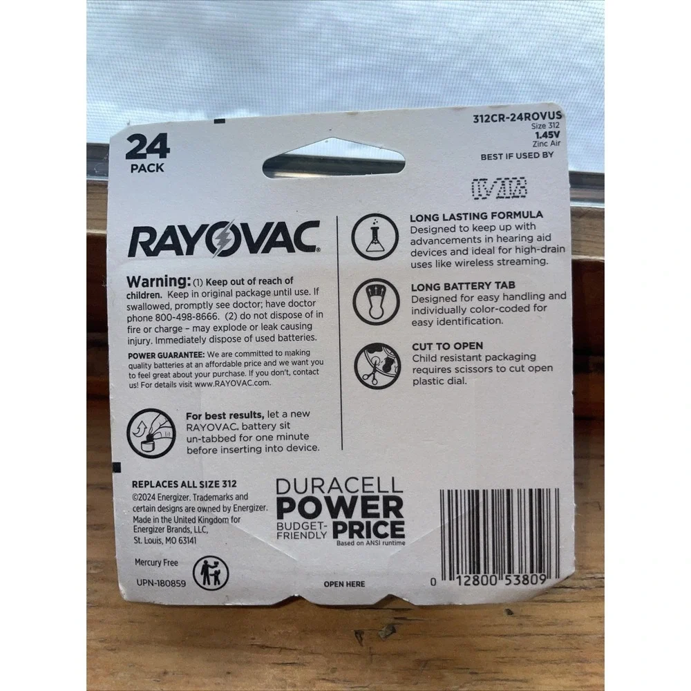 NEW! RAYOVAC 312 Hearing Aid Zinc Air Batteries 24 Pack Exp 03/2028 CR